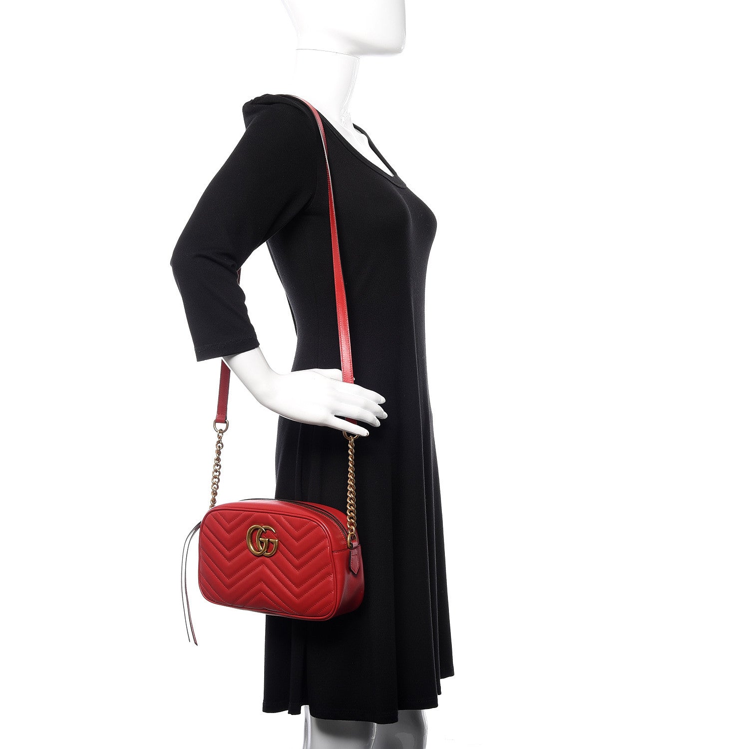 Gucci Calfskin Matelasse Small GG Marmont Chain Shoulder Bag Hibiscus Red 2 of 10