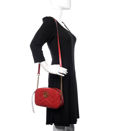 Gucci Calfskin Matelasse Small GG Marmont Chain Shoulder Bag Hibiscus Red 2 of 10