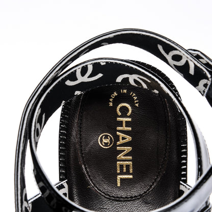 Chanel Patent Calfskin Quilted Heel Sandals 37.5 Black 7 of 7