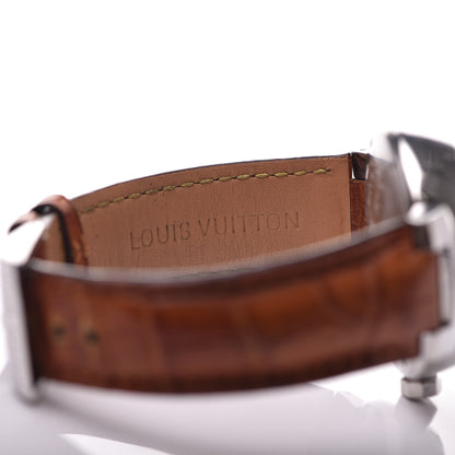 Louis Vuitton Stainless Steel Alligator 39mm Tambour GMT Automatic Watch Brown 6 of 7