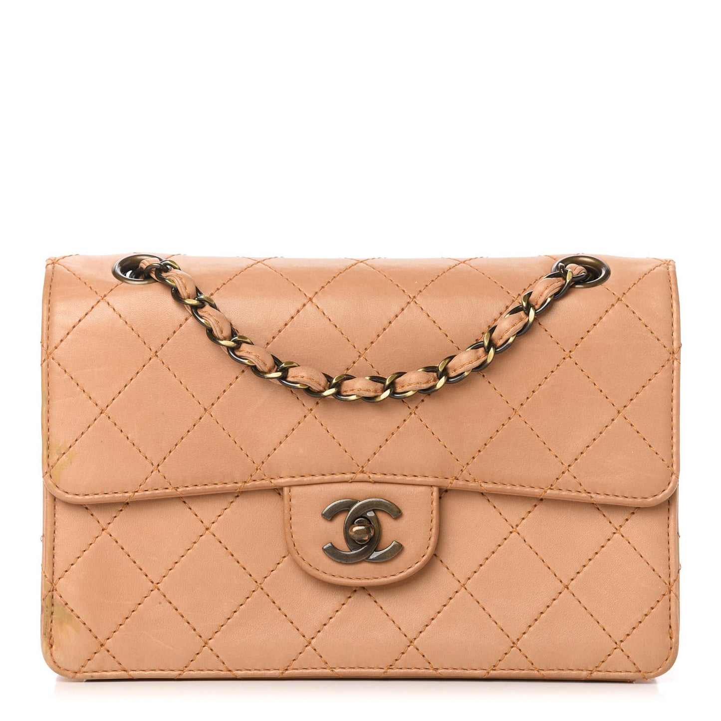 Lambskin Quilted Small Single Flap Beige