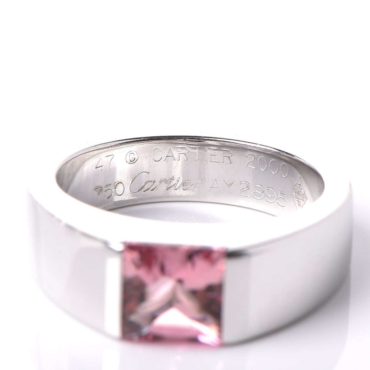 18K White Gold Pink Tourmaline Tank Ring 47 4