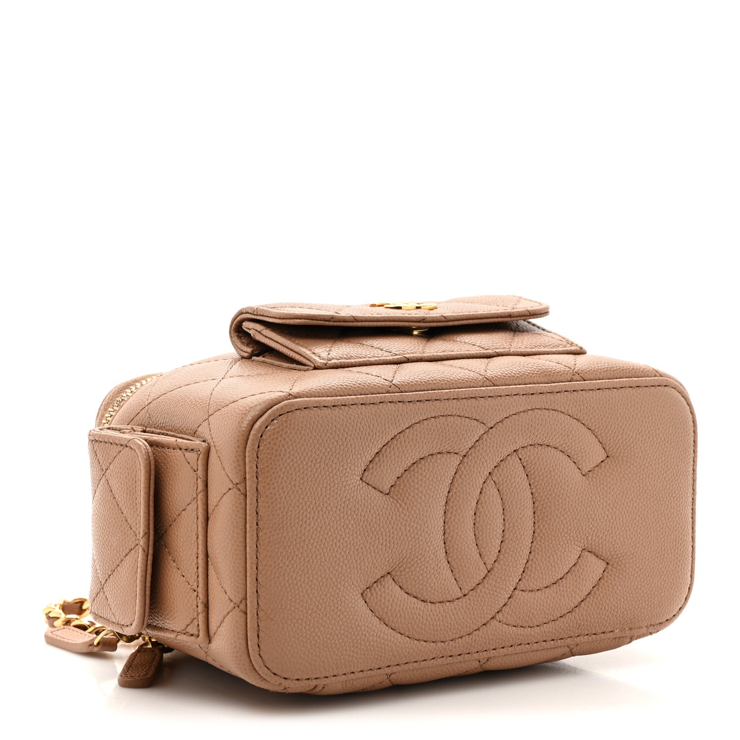 Chanel Caviar Quilted Polly Pocket East West Top Vanity With Chain Brown 4 of 11