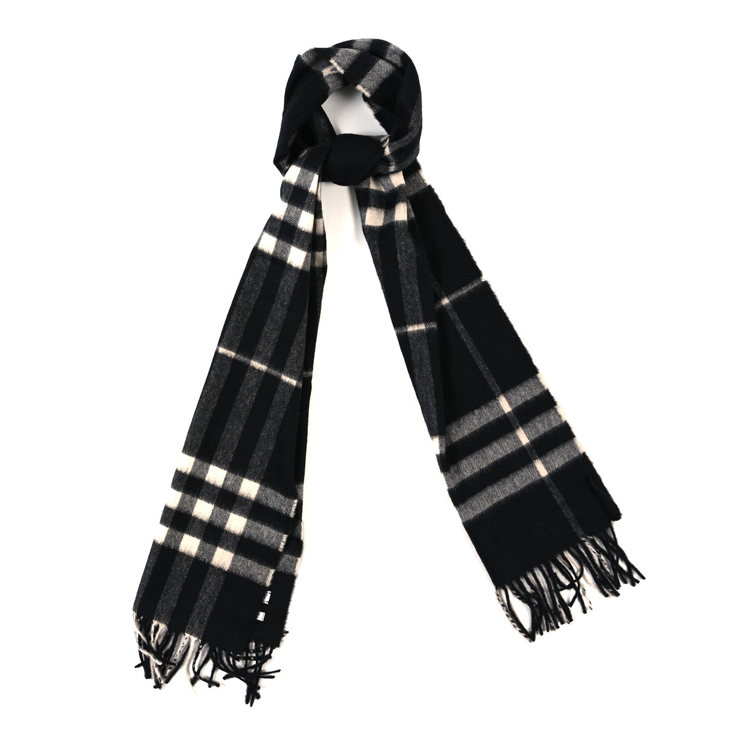 Cashmere Giant Check Fringe Scarf Black