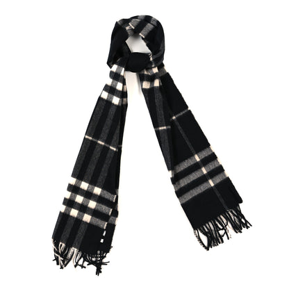 Burberry Cashmere Giant Check Fringe Scarf Black 1 of 4