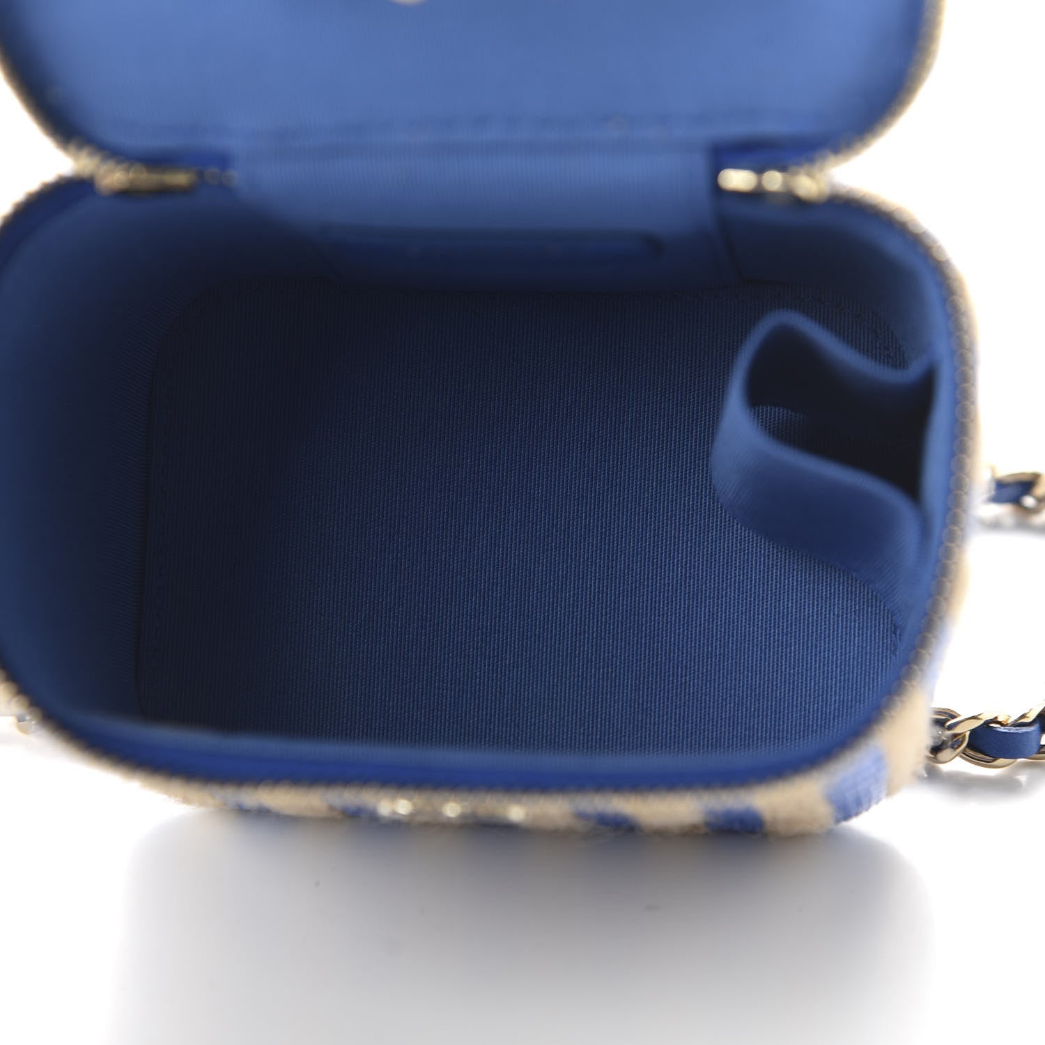 Chanel Raffia Jute Striped Mini Vanity Case With Chain Blue Beige 5 of 11