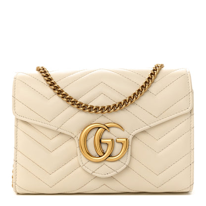 Gucci Calfskin Matelasse GG Marmont Chain Wallet Mystic White 1 of 13