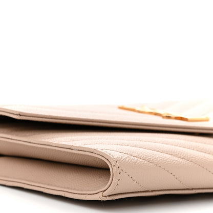 Saint Laurent Grain De Poudre Matelasse Chevron Monogram Envelope Clutch Dark Beige 9 of 11