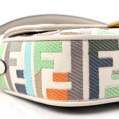 Fendi Canvas Vitello Seta FF Multicolor Embroidered Baguette Grezzo Multicolor Latte 7 of 8