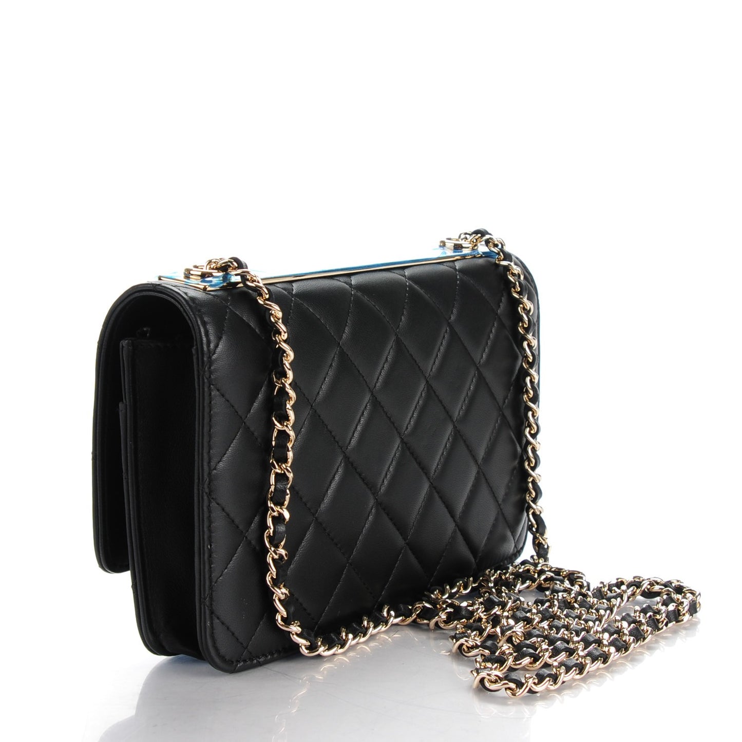 Lambskin Quilted Trendy CC Wallet On Chain WOC Black