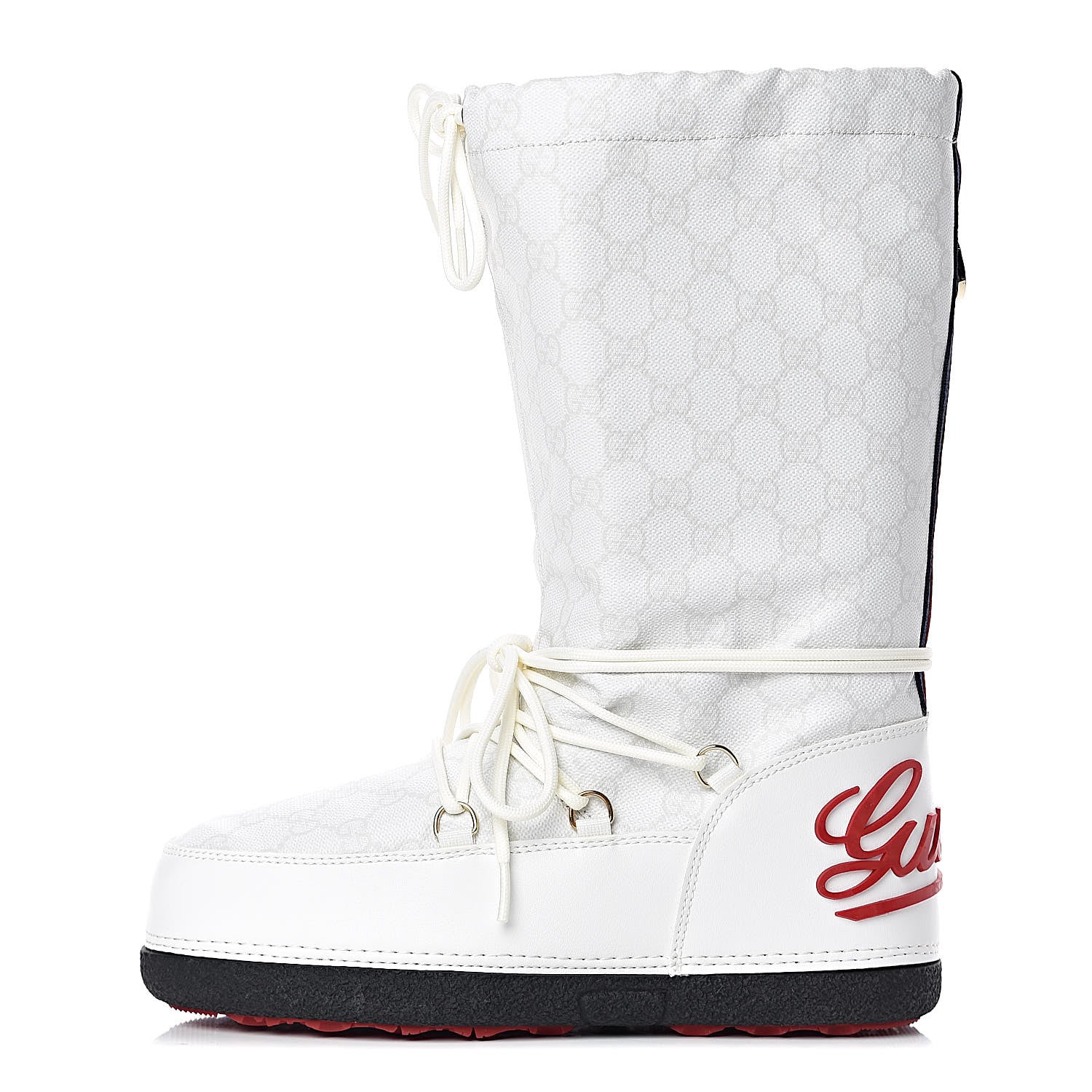 Gucci Monogram GG Lace Up Snow Boots 37 White 1 of 10