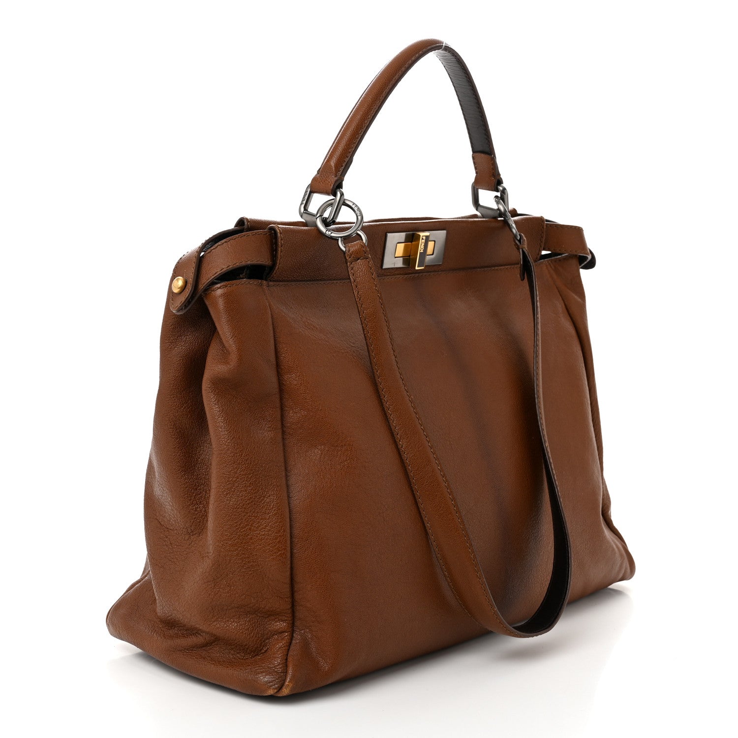 Fendi Goatskin Zucca Large Peekaboo Iconic Satchel Cuoio Tobacco Moro 3 of 13