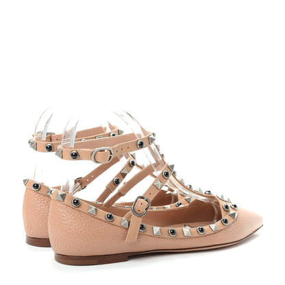 Valentino Garavani Pebbled Calfskin Onyx Rockstud Rolling Cage Ballerina Flats 35.5 Soft Noisette 4 of 11