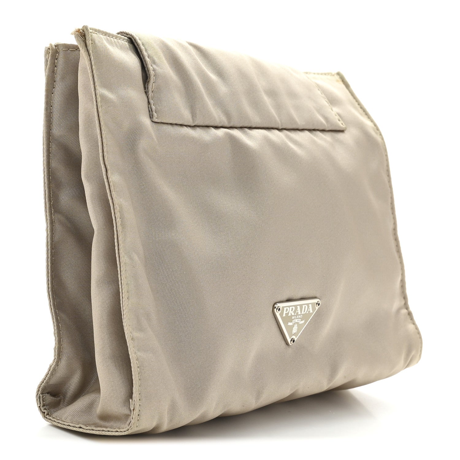 Prada Satin Logo Clutch Sabbia 3 of 7