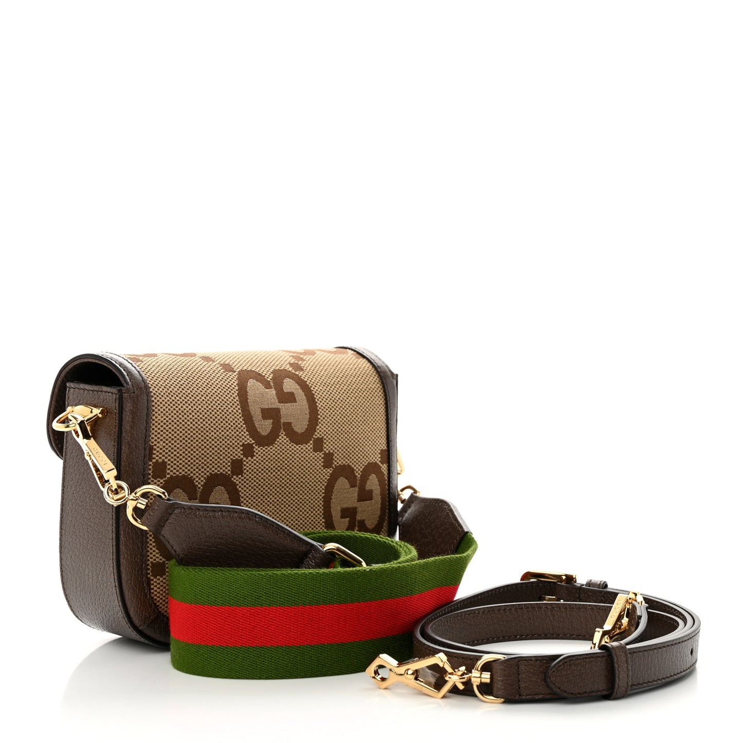 Monogram Jumbo GG Textured Dollar Calfskin Web Mini Horsebit 1955 Shoulder Bag Camel Ebony New Acero