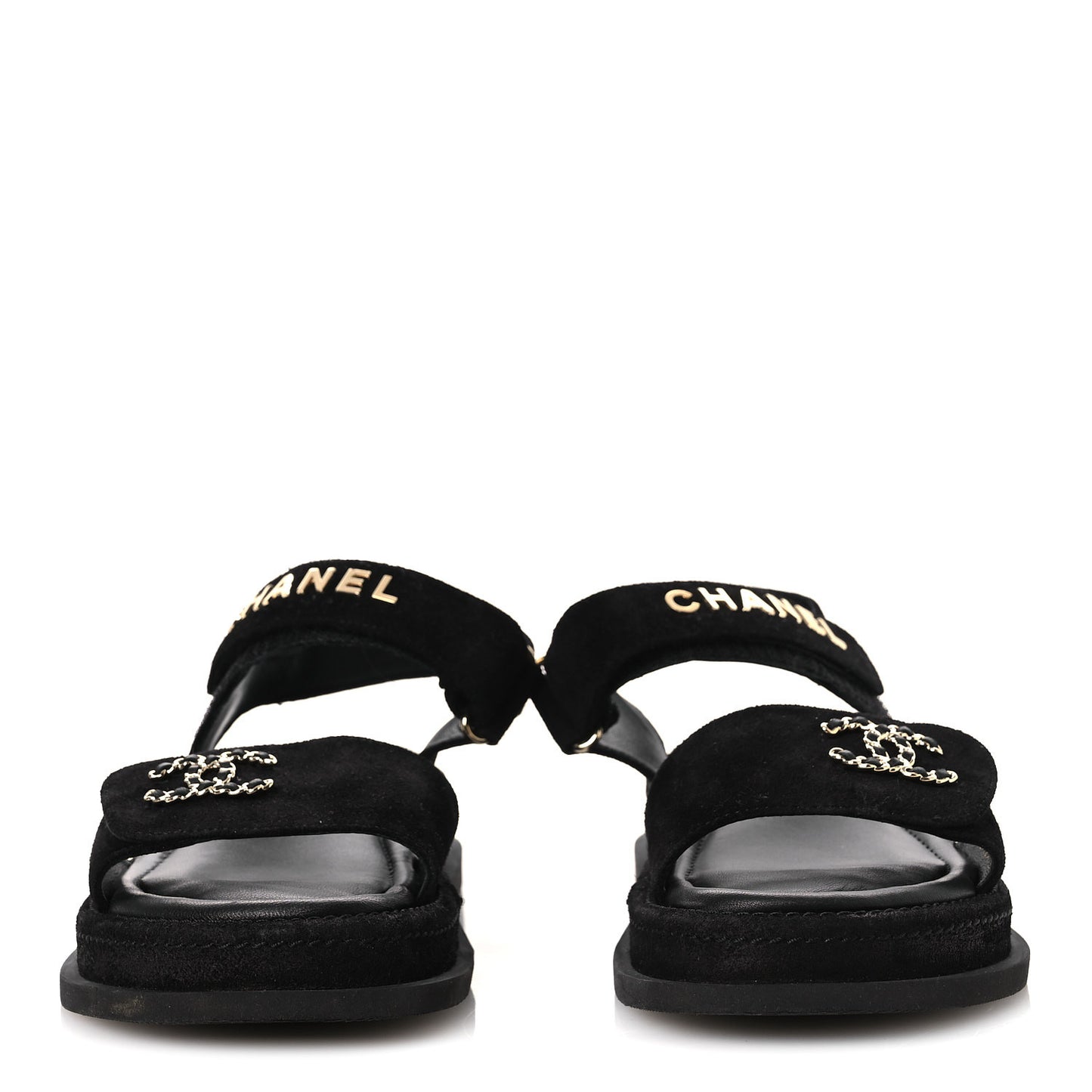 Suede Calfskin Dad Sandals 38 Black