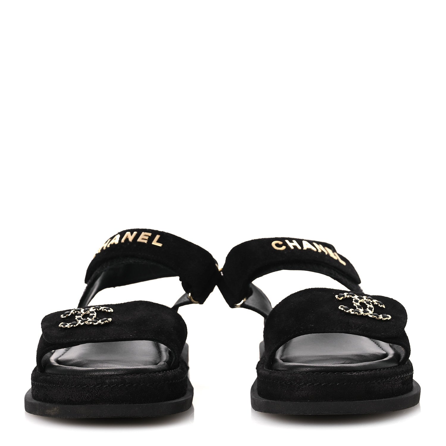 Chanel Suede Calfskin Dad Sandals 38 Black 3 of 11