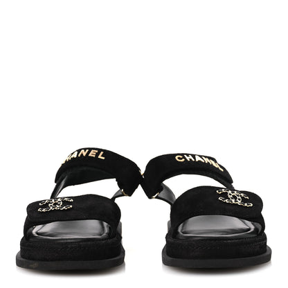 Chanel Suede Calfskin Dad Sandals 38 Black 3 of 11
