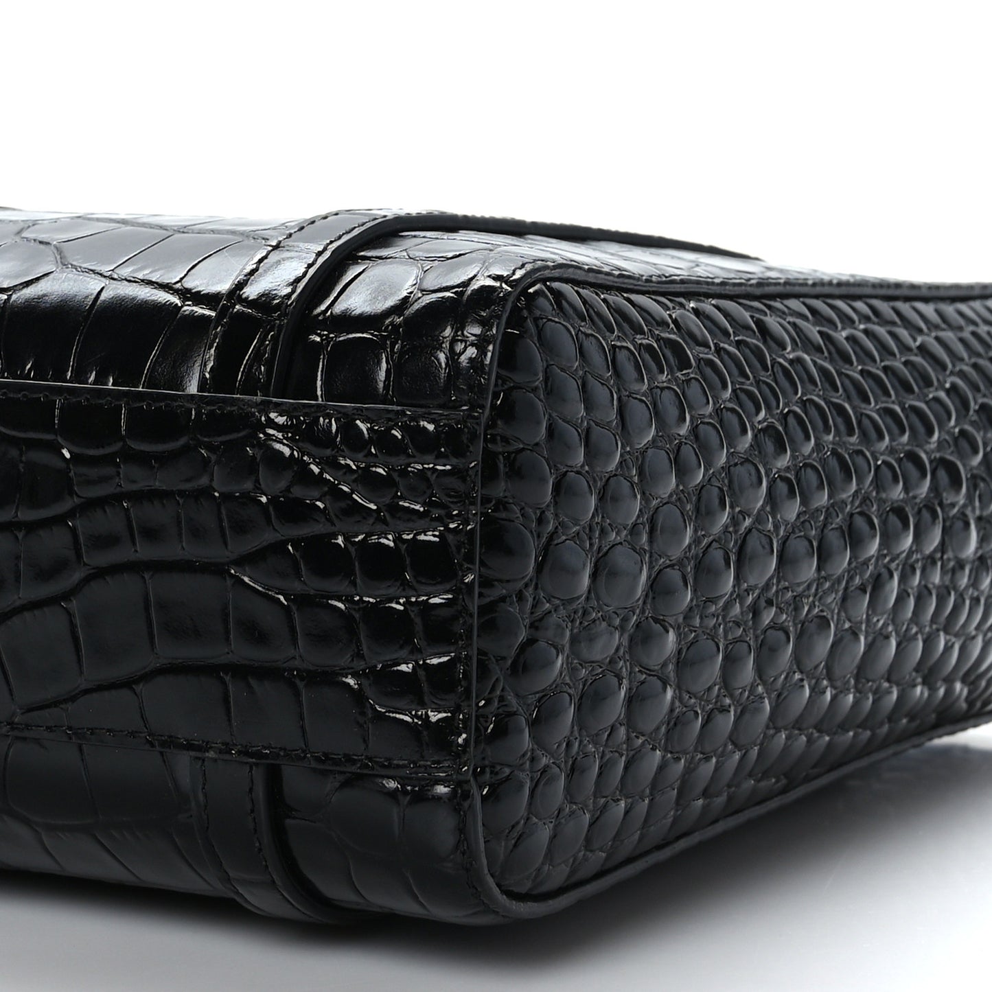 Shiny Calfskin Logo Crocodile Embossed XXS Everyday Tote Black