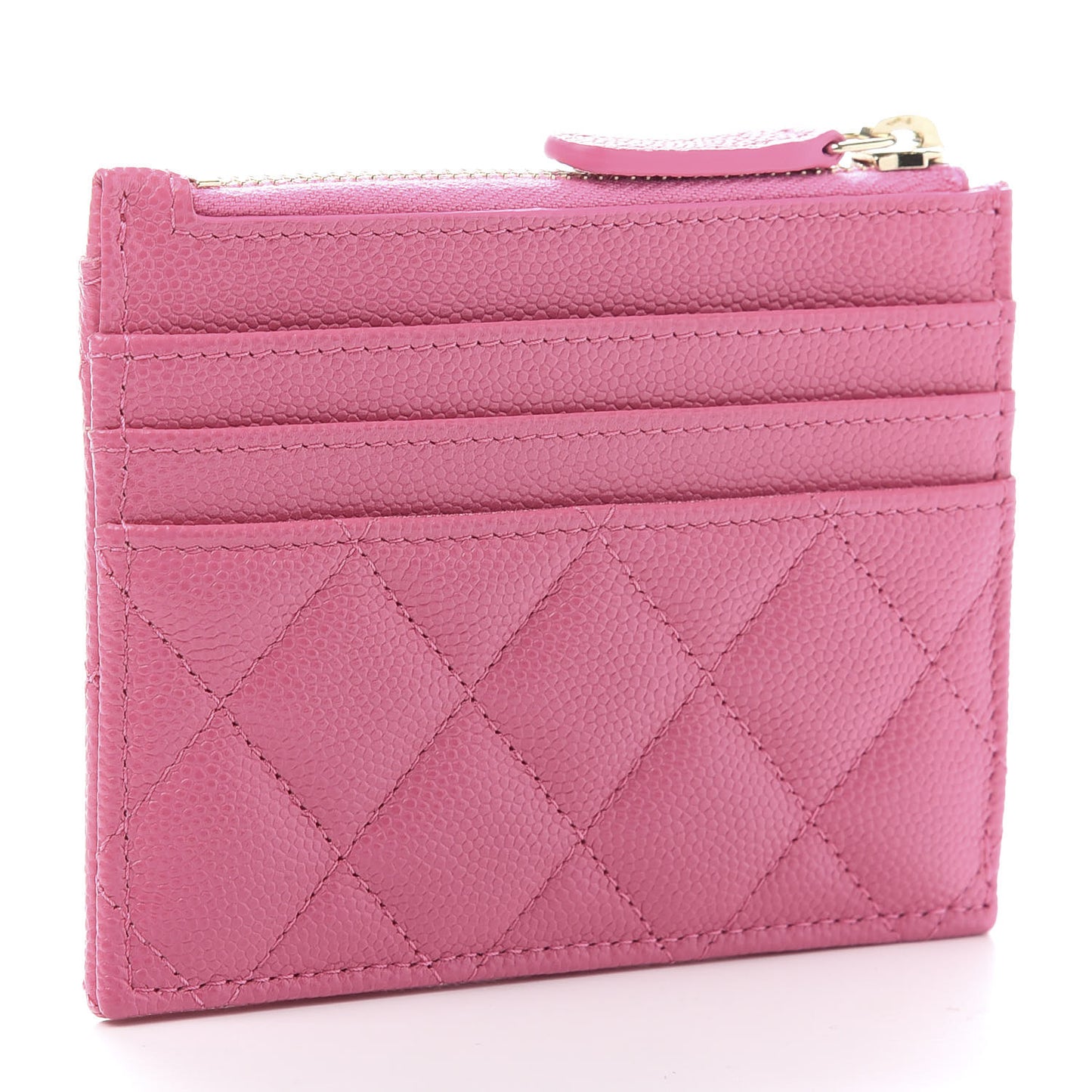 Caviar Quilted CC Zip Card Holder Pink
