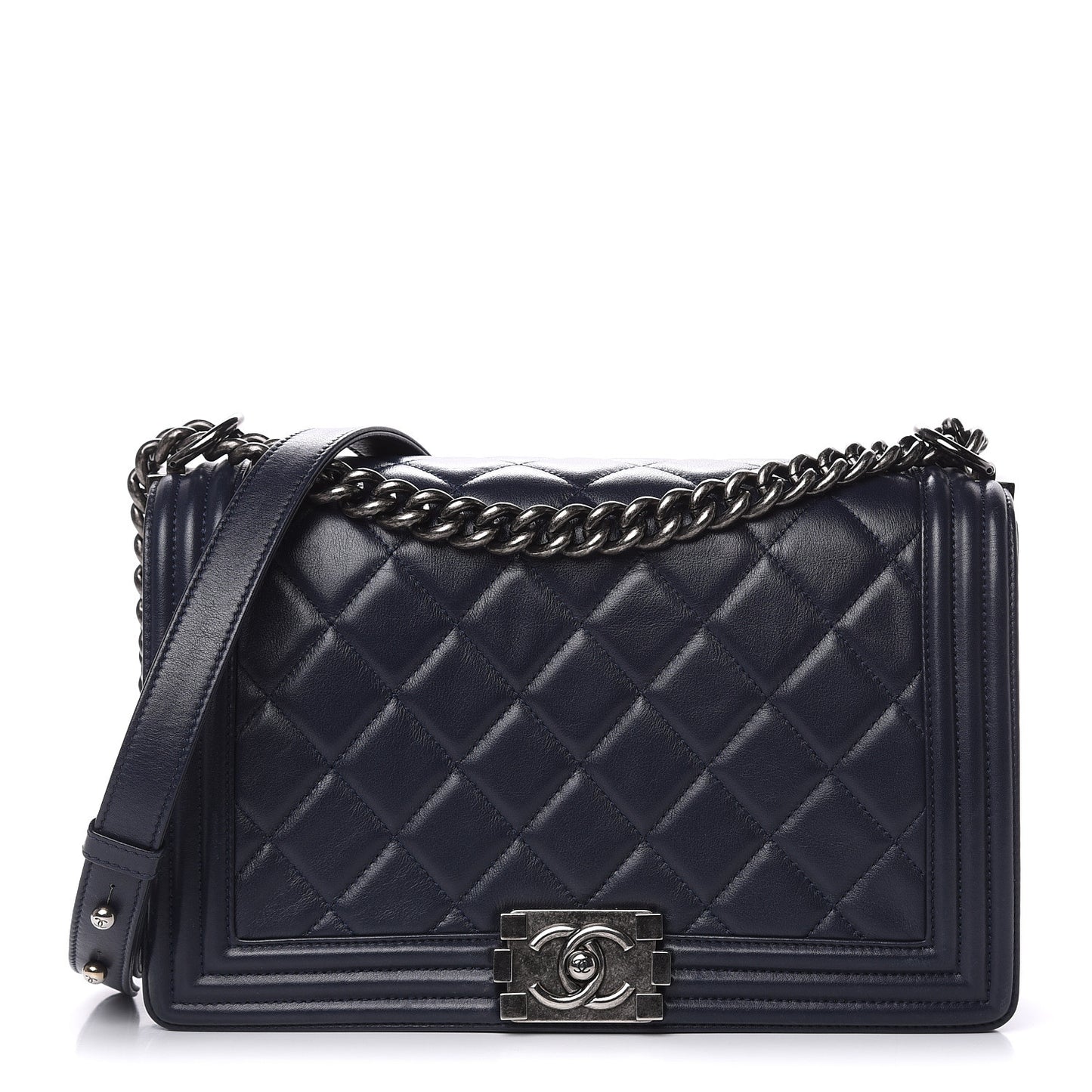 Calfskin Quilted New Medium Boy Flap Dark Navy Blue