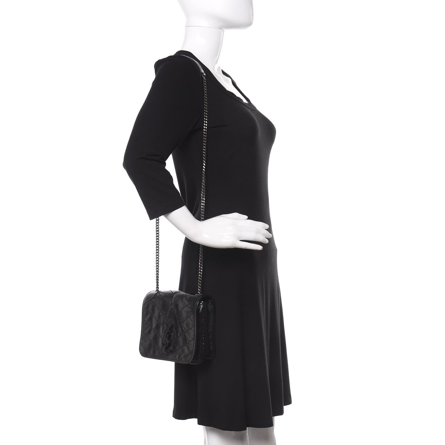 Saint Laurent Crinkled Calfskin Matelasse Monogram Niki Chain Wallet Black 2 of 9