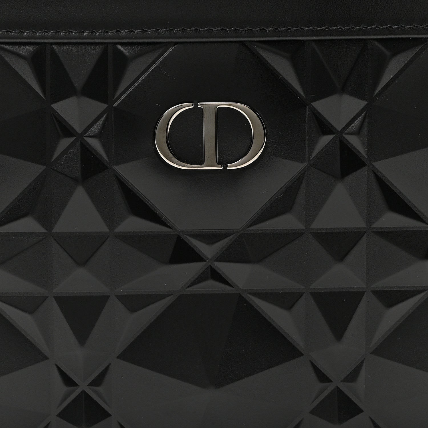 Christian Dior Calfskin Macrocannage Diamond Caro Zipped Pouch With Chain Black 8 of 10