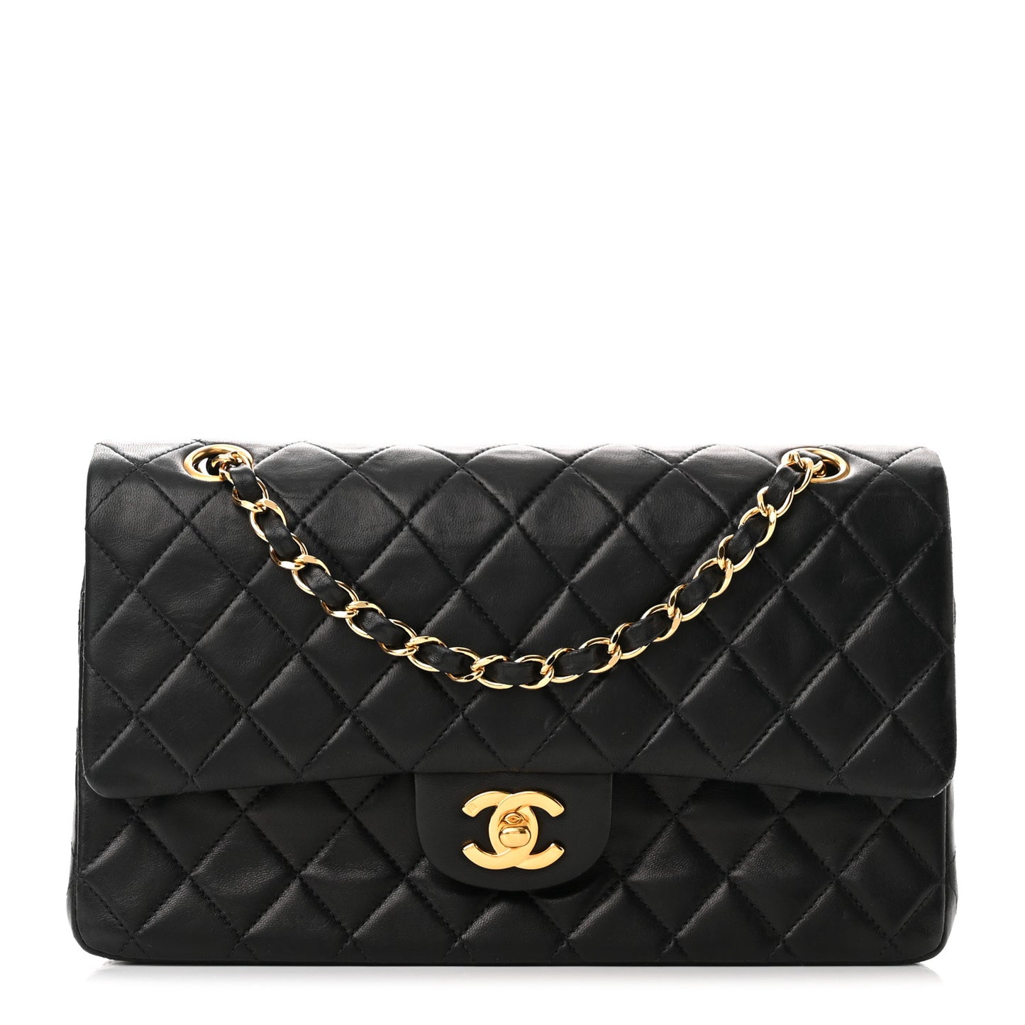Lambskin Quilted Medium Double Flap Black