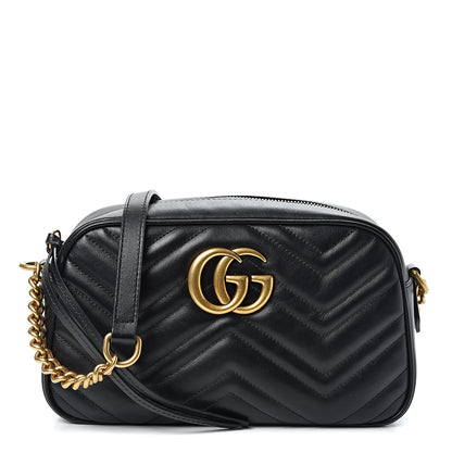 Gucci Calfskin Matelasse Small GG Marmont Chain Shoulder Bag Black 1 of 9