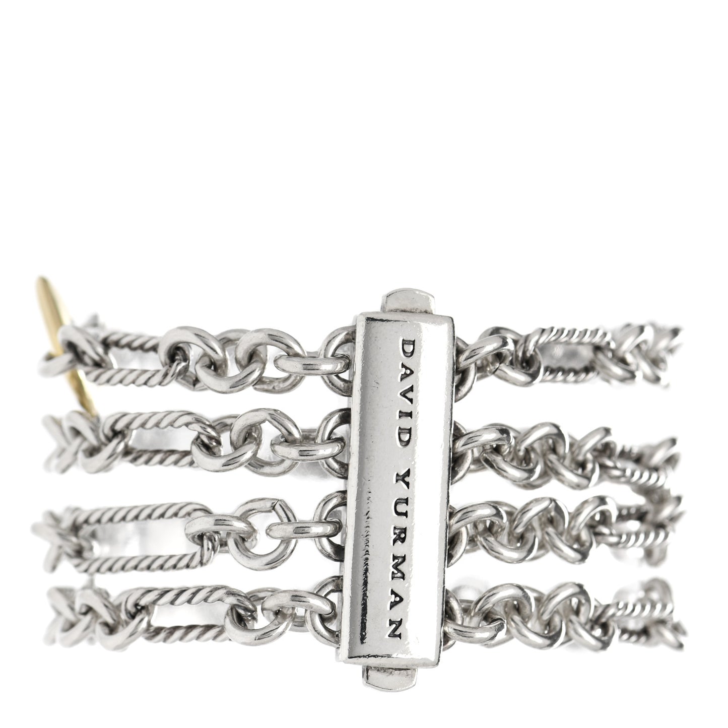 Sterling Silver 18K Yellow Gold Figaro Four Row Chain Bracelet