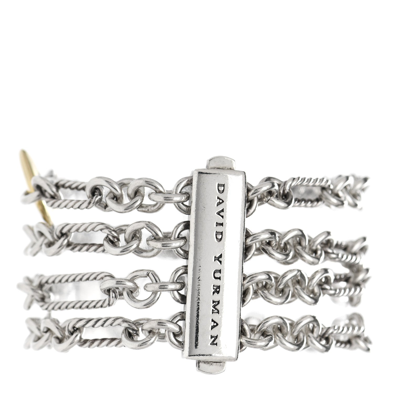 David Yurman Sterling Silver 18K Yellow Gold Figaro Four Row Chain Bracelet 2 of 3