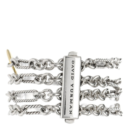 David Yurman Sterling Silver 18K Yellow Gold Figaro Four Row Chain Bracelet 2 of 3