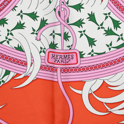 Hermes Silk Legende Brodee Scarf 90 Vermillon Bleu Pale White 2 of 6