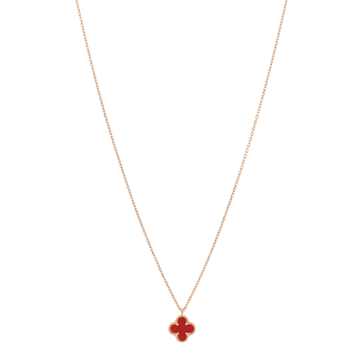 18K Rose Gold Carnelian Sweet Alhambra Pendant Necklace
