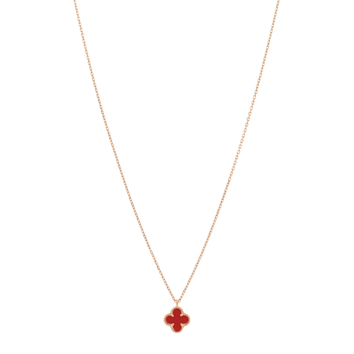 Van Cleef & Arpels 18K Rose Gold Carnelian Sweet Alhambra Pendant Necklace 1 of 5