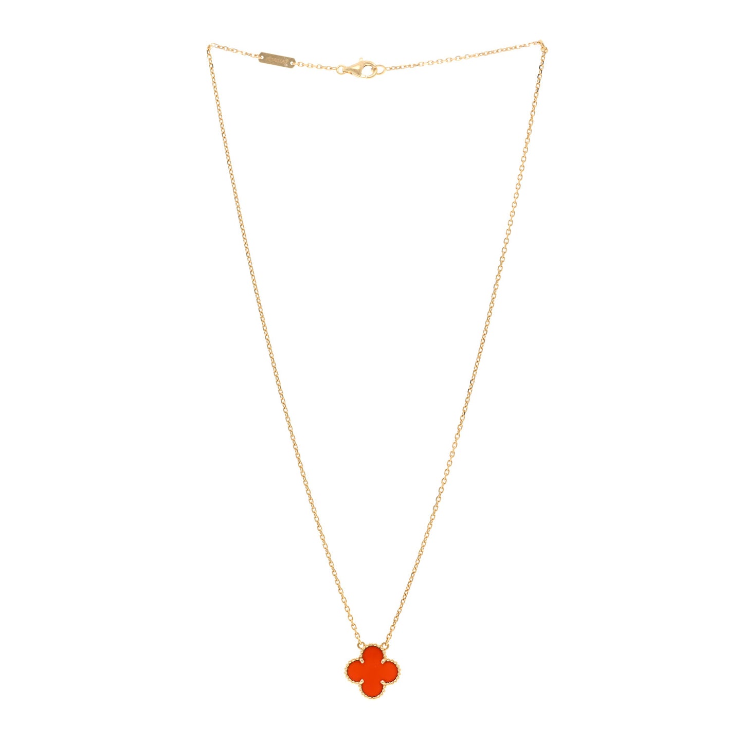 18K Yellow Gold Carnelian Vintage Alhambra Pendant Necklace