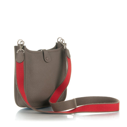 Hermes Taurillon Clemence Amazone Evelyne TPM Etain Rouge Casaque 3 of 7