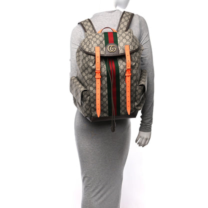 Gucci GG Supreme Monogram Medium Ophidia Double Buckle Backpack Beige Ebony Neon Orange 2 of 10