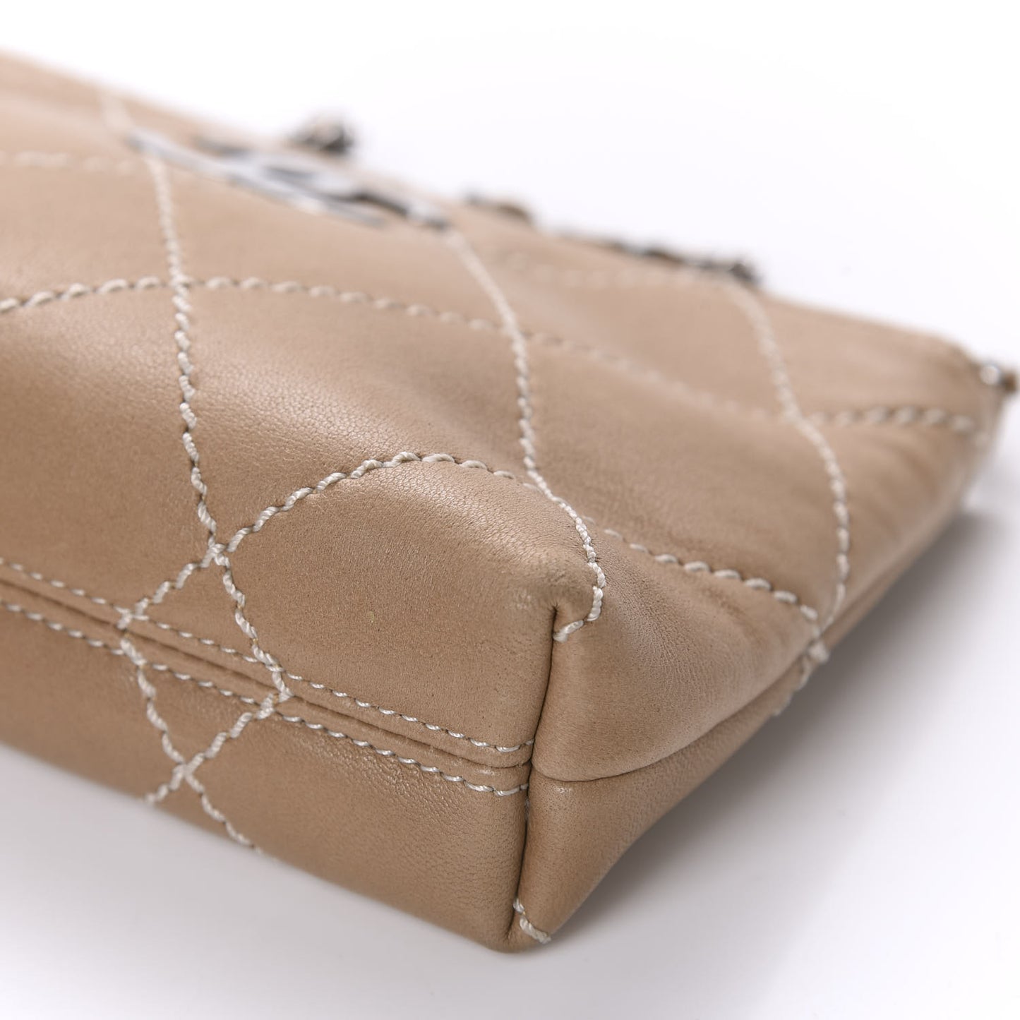 Lambskin Surpique Stitch Pochette Beige