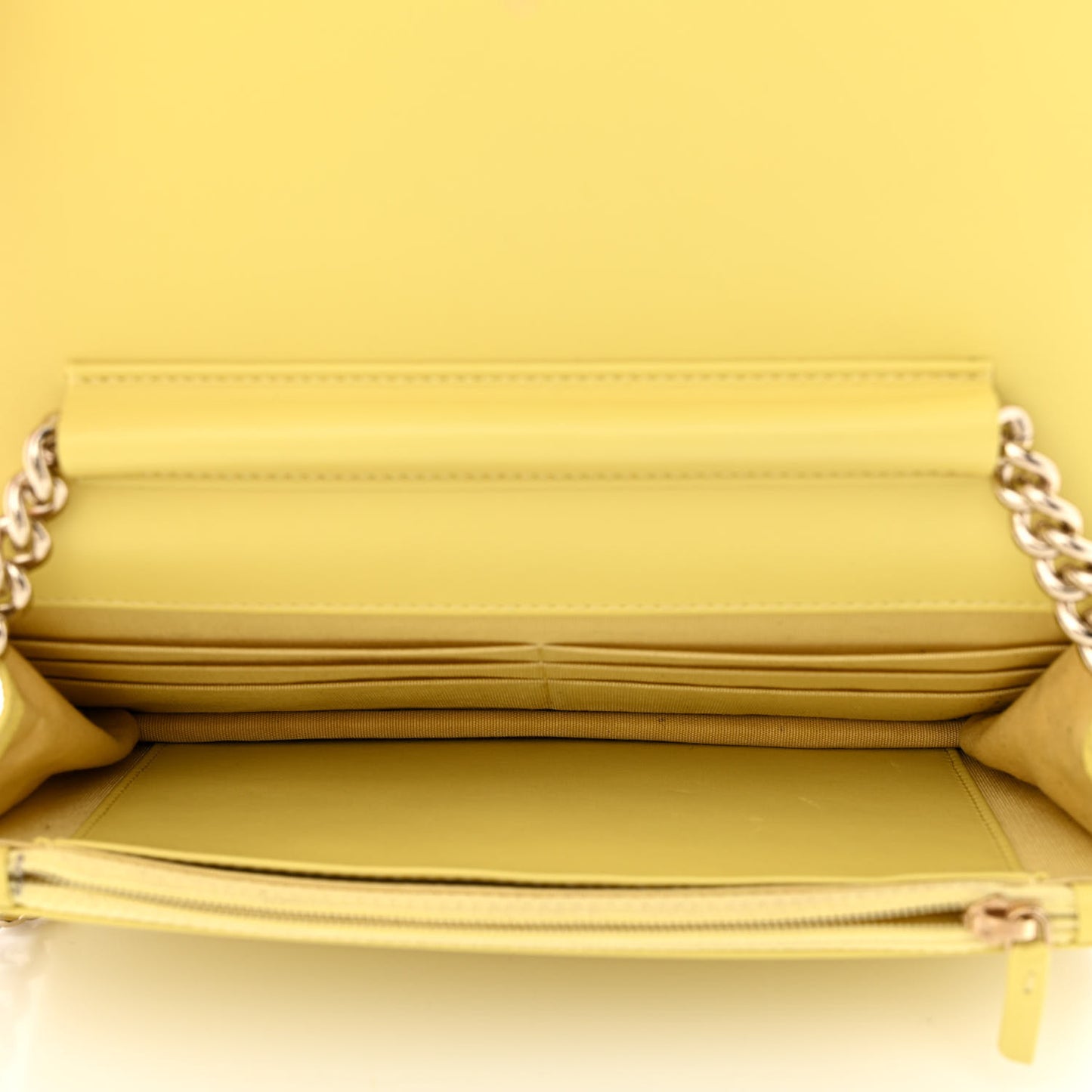 Caviar Chevron Quilted Boy Wallet On Chain WOC Yellow