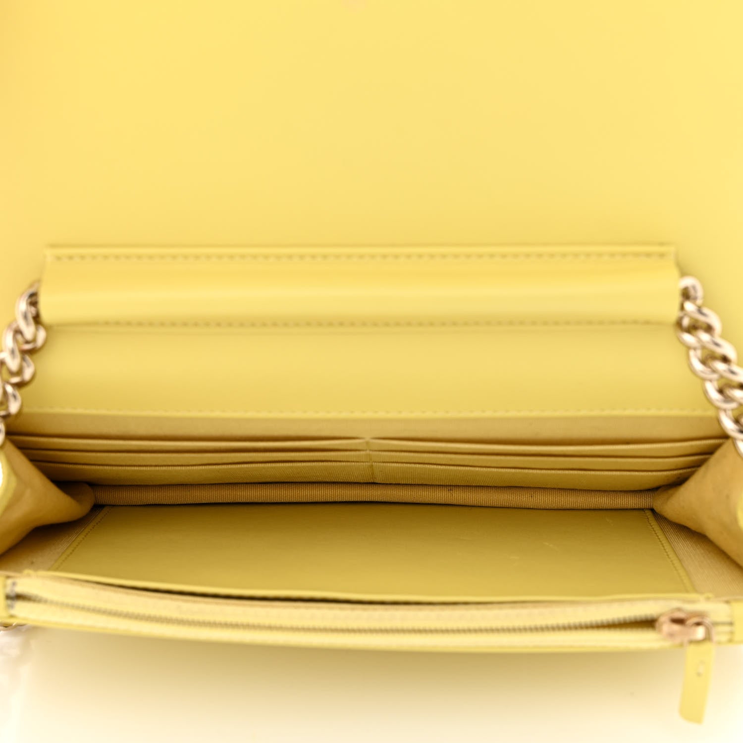 Chanel Caviar Chevron Quilted Boy Wallet On Chain WOC Yellow 5 of 12