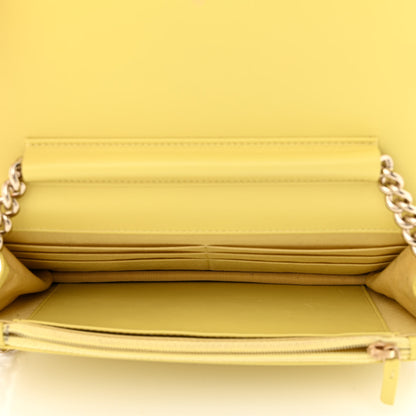 Chanel Caviar Chevron Quilted Boy Wallet On Chain WOC Yellow 5 of 12