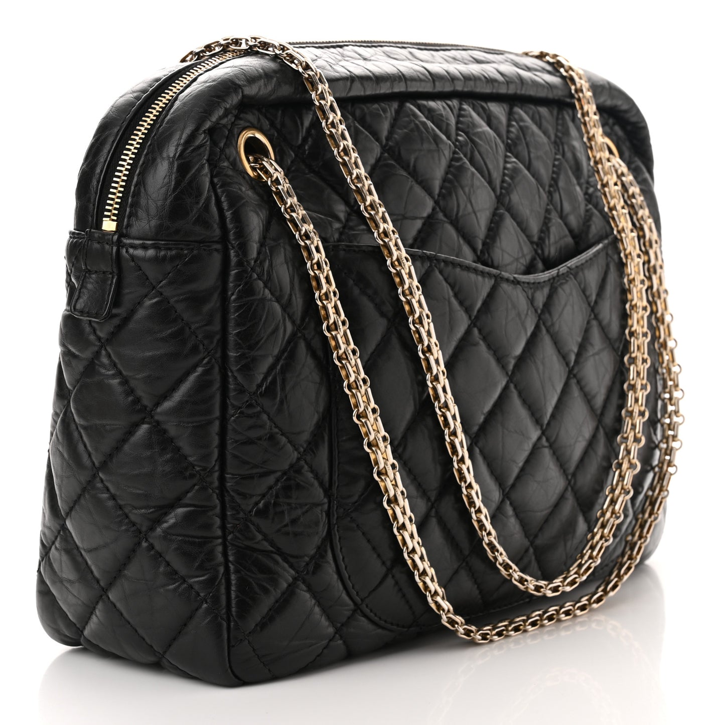 Aged Calfskin Quilted Large Reissue Camera Case Black