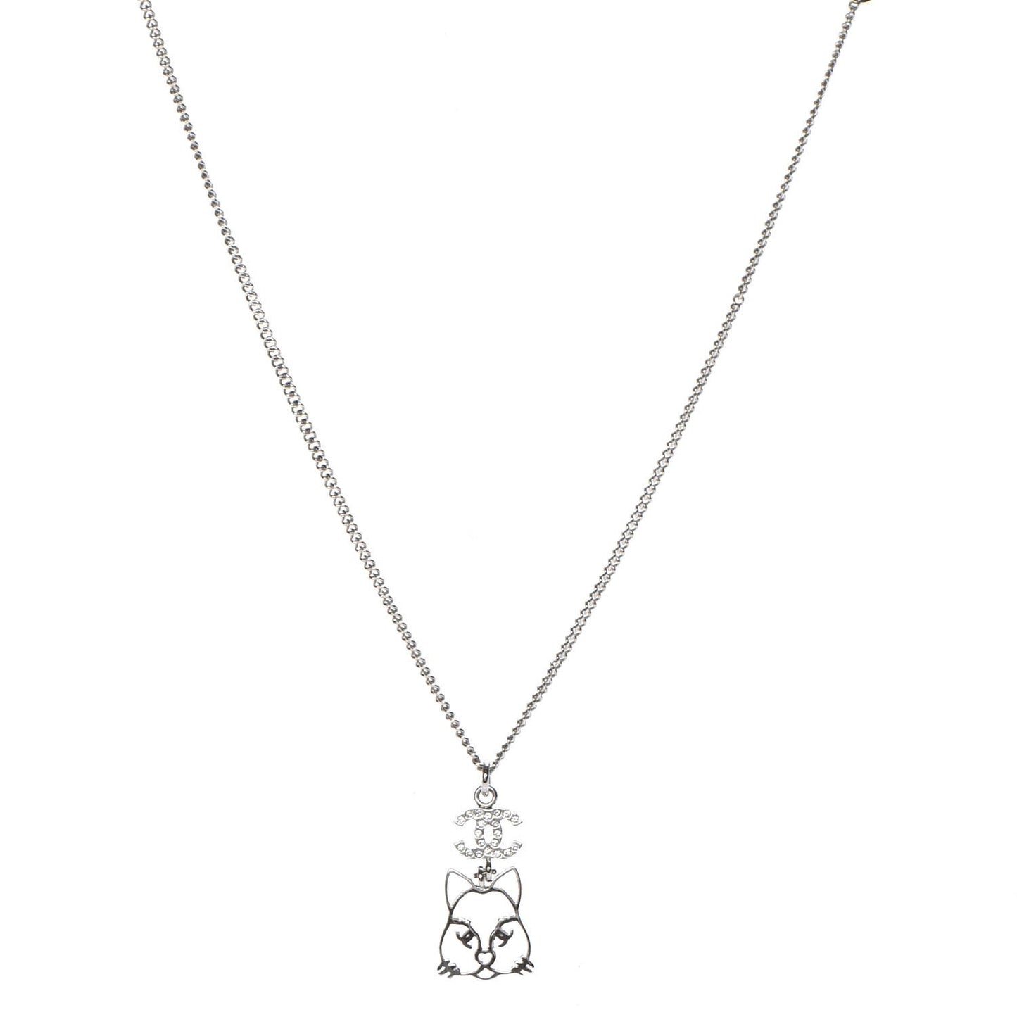 Crystal Emoji Choupette Cat Pendant Necklace Silver