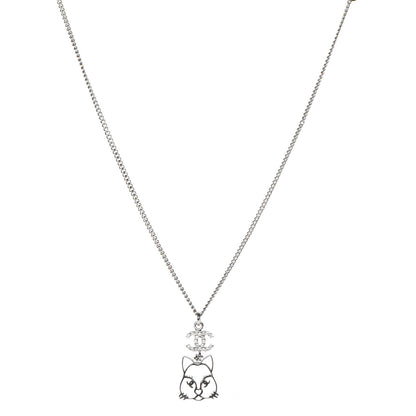 Chanel Crystal Emoji Choupette Cat Pendant Necklace Silver 1 of 5