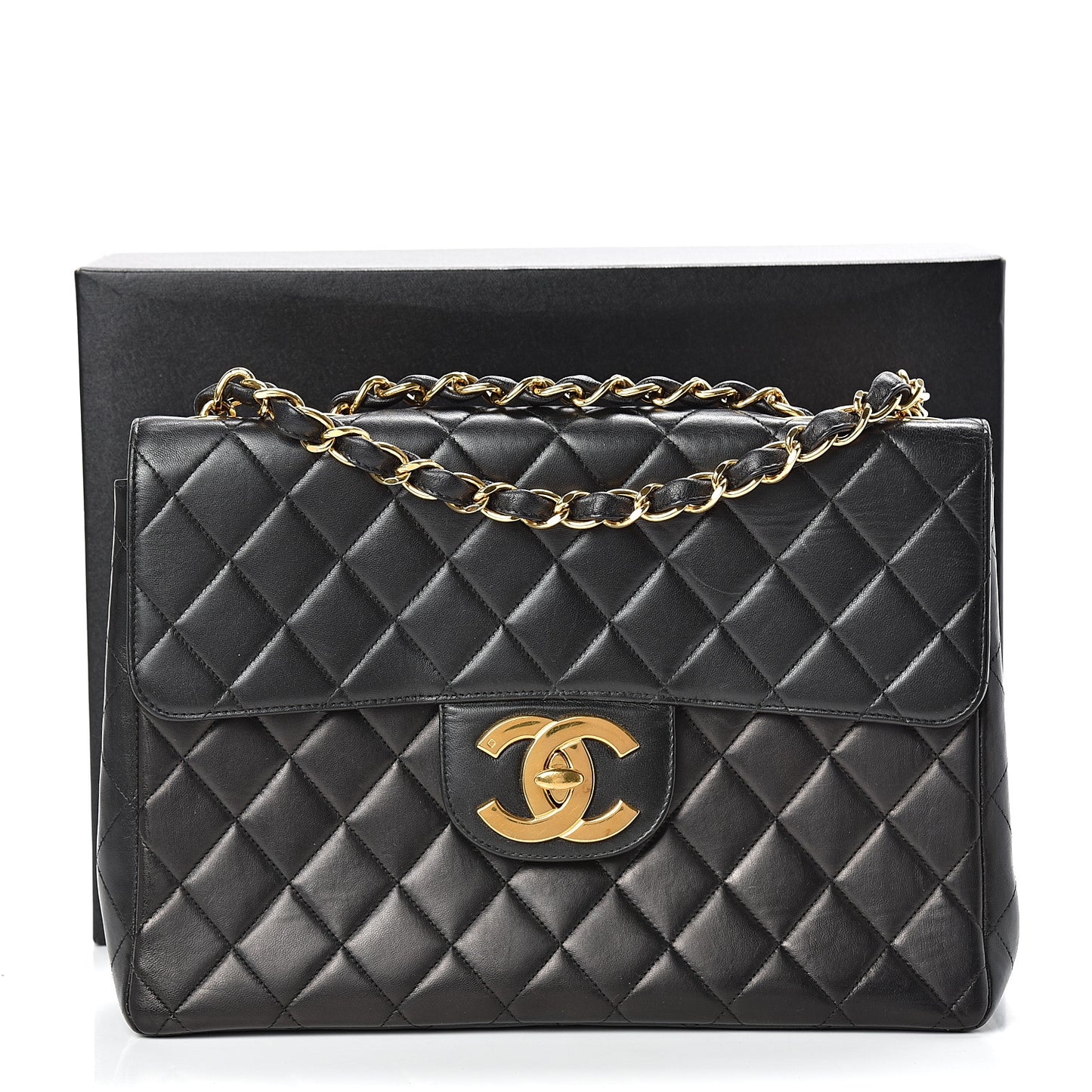 Lambskin Quilted XL Jumbo Single Flap Black