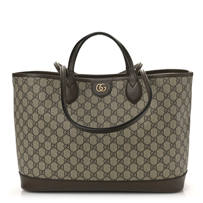 Gucci GG Supreme Monogram Textured Calfskin Medium Ophidia Shoulder Tote Bag Beige Ebony New Acero 1 of 9