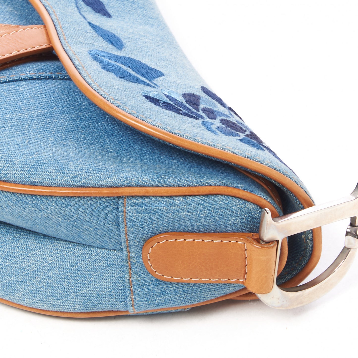 Denim Embroidered Saddle Bag Blue