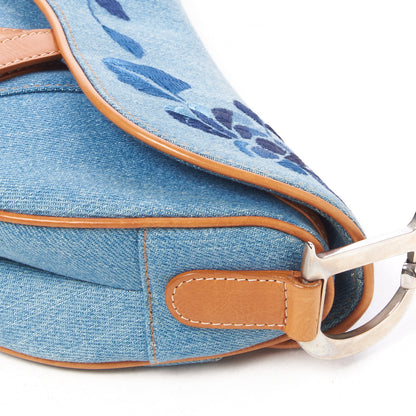 Christian Dior Denim Embroidered Saddle Bag Blue 5 of 13