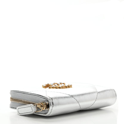 Chanel Metallic Lambskin Quilted Chanel 19 Zip Around Coin Purse Wallet Silver 4 of 8